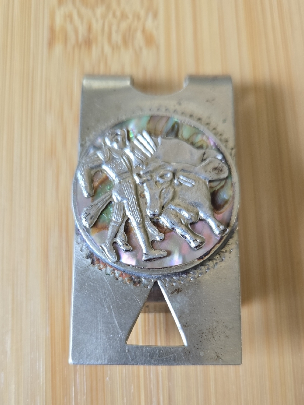 VINTAGE  TAXCO STERLING SILVER MONEY CLIP MATADOR & BULL